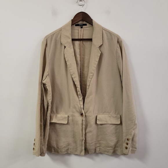 Quince Jackets & Blazers - Quince Womens Single Button Linen Driftwood Blazer Size XL Beige Oversized Beach